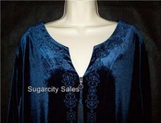 NWT LONG ZIP FRONT VELVET W/ EMBROIDERY ROBE LOUNGER 2X  