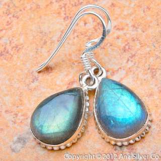 LABRADORITE .925 SILVER EARRINGS 1 1/4  