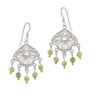   Silver Filigree French Wire Earrings with 5 Lime Jasper Drops Jewelry
