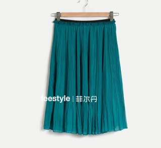   SPRING NEW Chiffon Pleated Knee Length Skirt Elastic Waistband  