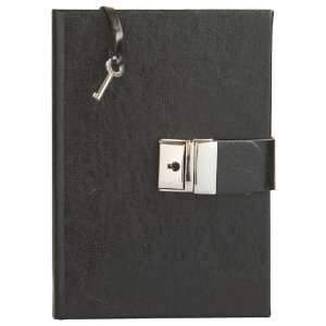   Diary Journal Rules Pages Key and Lock Closure, Black Italian Leather