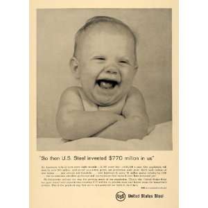 1959 Ad United States Steel Metalwork Baby Laughing   Original Print 