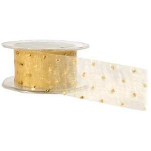  May Arts 1 1/2 Inch Wide Ribbon, Gold with Gold Glitter 