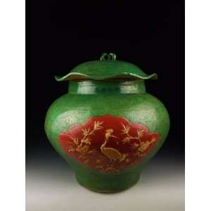  Glaze Porcelain Lidded Pots With Red Underglaze Basso relievo Kylin 
