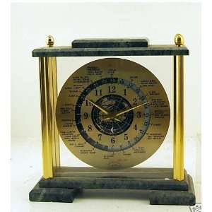 Solid Marble and Brass World Time Clock Circa 1960s 