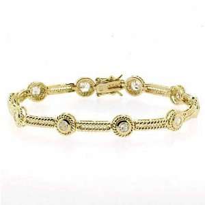   Gold over Sterling Silver CZ Circle & Textured Bar Bracelet Jewelry