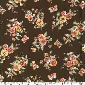  45 Wide Pansy Passion III Scattered Bouquet Black Fabric 