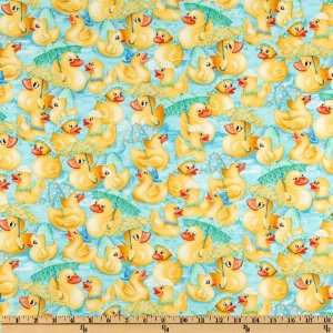  44 Wide Rainy Day Ducks Turquoise Fabric By The Yard 