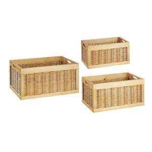  Set of 3 Willow and Wood Storage Baskets