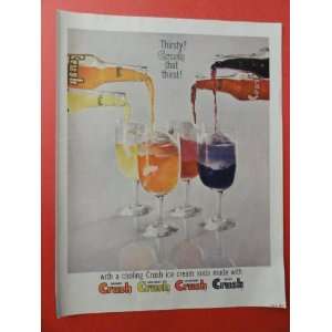 Crush soda,1963 print advertisement (4 bottles/4 glasses.) original 