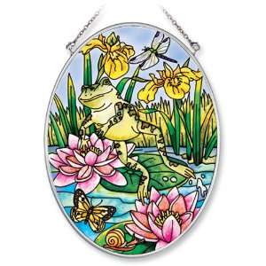 Amia 6256 Hand Painted Glass Suncatcher with Frog Design, 5 1/4 Inch 