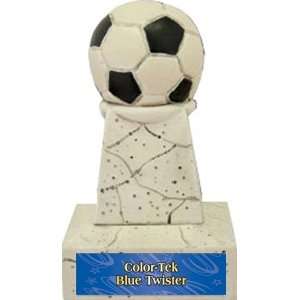 Custom Soccer Stone Like Tower Trophies BLUE COLOR TEK TWISTER PLATE 5 