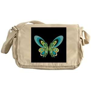  Khaki Messenger Bag Retro Blue Butterfly Blck Everything 