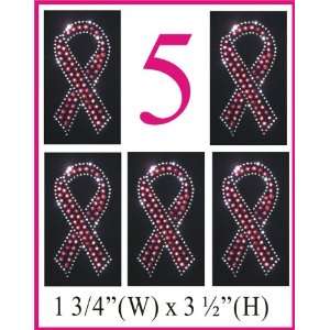  Rhinestone Iron On Transfer 5pcs Breast Cancer Ribbon Design 