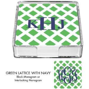   Personalized Coasters (Green Lattice with Navy Blue)