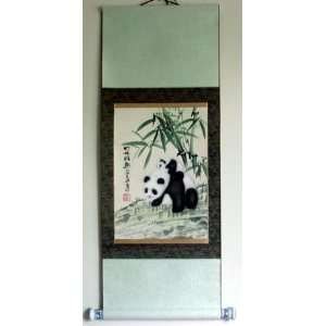 Big Chinese Art Watercolor Painting Scroll Bamboo Panda 