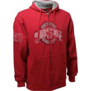  Ohio State Buckeyes Red Retro Full Zip Hooded Sweatshirt 