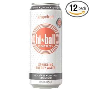 Hiball Energy Sparkling Water, Grapefruit, 16 Ounce (Pack of 12 