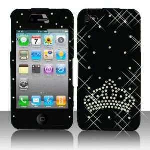    Apple iPhone 4 Crown Diamond Rubber Black Cover   Faceplate   Case 