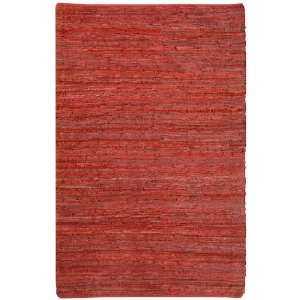   10 Red Leather Chindi Rectangle Flat Weave Rug