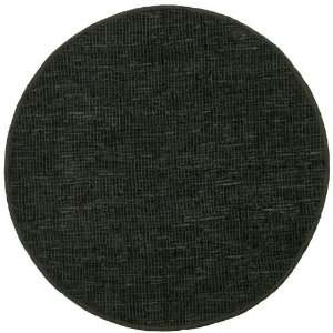  5 x 5 Black Leather Round Flat Weave Rug
