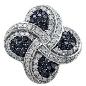 White Gold 1.03cttw Intertwined Heart Motif Pave Set Black and White 