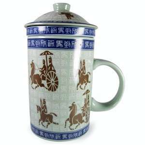  Chinese Porcelain Mug   Horse Trishaw (Set of 2 