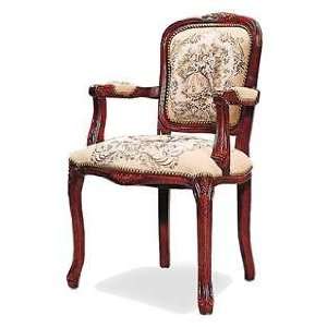   Seating Floral Upholstered Arm Chair Exposed Wood Arms