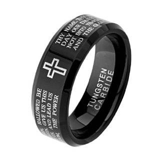    8MM Black LORDS PRAYER Tungsten Ring Wedding Band Size 7 Jewelry