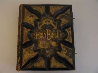 Huge Pictorial Family Holy Bible Illustrated 1880s  