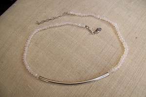 Carolee Choker Necklace, Rough Cut Rosequartz Beads, Sterling Silver 