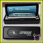 New Swan Harmonica Diatonic Blues Harp 10 Hole key of D silver Plastic 