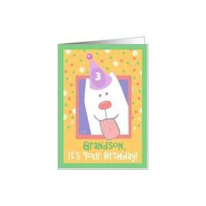  3rd Birthday, Grandson, Happy Dog, Party Hat Card Toys 