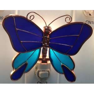  Stained Glass Blue Buterfly Night Light 