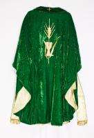 GREEN VELVET CHASUBLE & STOLE Chalice Wheat Clergy Priest Vestments 