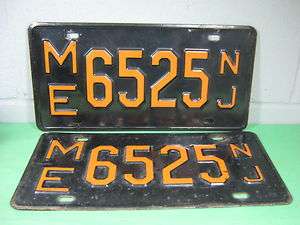 New Jersey License Plate SET 1950s ME 6525 NJ Black/Orange Orginal 