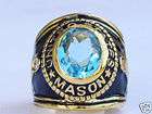   MASON MASONIC AQUAMARINE CZ STONE 18K GOLD PLATED RING ALL SIZES