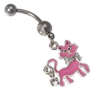  Fliss Silver Pink Cat Belly Bar Jewelry