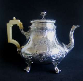 Antique FRAY French Sterling Silver Tea Pot Armorial Rococo  