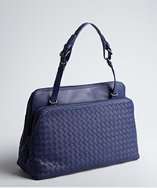 style #319653901 indigo intrecciato leather double pouch bag