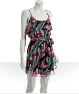 style #306625201 pink printed chiffon ruffle mini dress