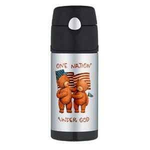   Travel Water Bottle One Nation Under God Teddy Bears with US Flag