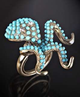 Kenneth Jay Lane turquoise resin and crystal octopus ring   up 