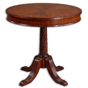 Uttermost 32 Inch Brakefield Round Table Polished Pecan Finish Over 
