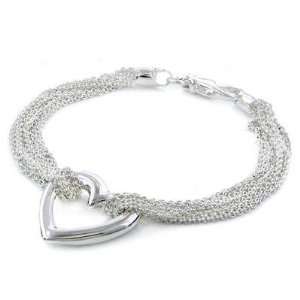 Designer Inspired Multi Strand Heart Bracelet in Sterling Silver   7.5 