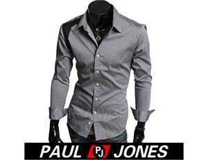   Men’s Casual Slim Fit Patched Long Shirts Black/Grey/White  
