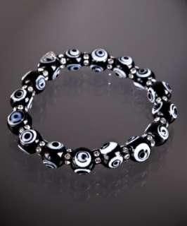 David Harris black glass Luckeye crystal stretch bracelet   