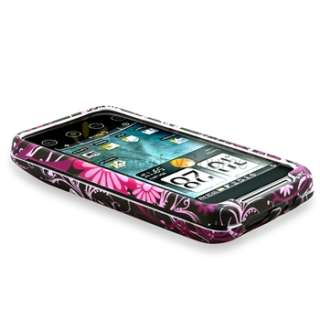 Pink Butterfly Rubber Hard Case Cover+LCD Protector For Sprint HTC EVO 