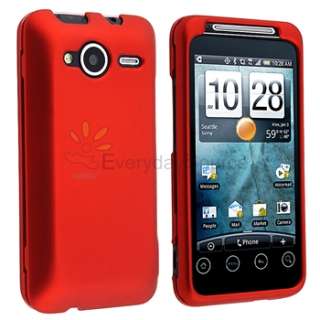 NEW Black+White+Red Rubber Hard Case Cover+LCD Protector For HTC EVO 