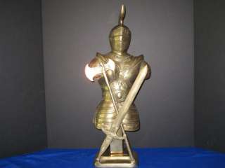 Rare Estate Large Brass Knight Armor Statue Sword & Axe  